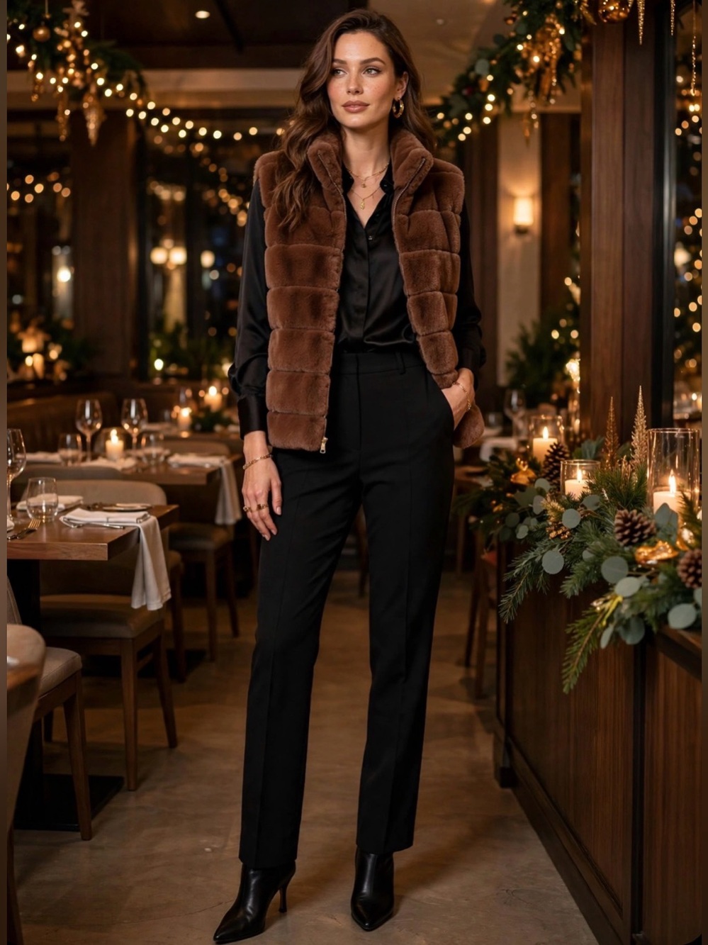 Weatherproof Brown Faux Fur Puffer Vest